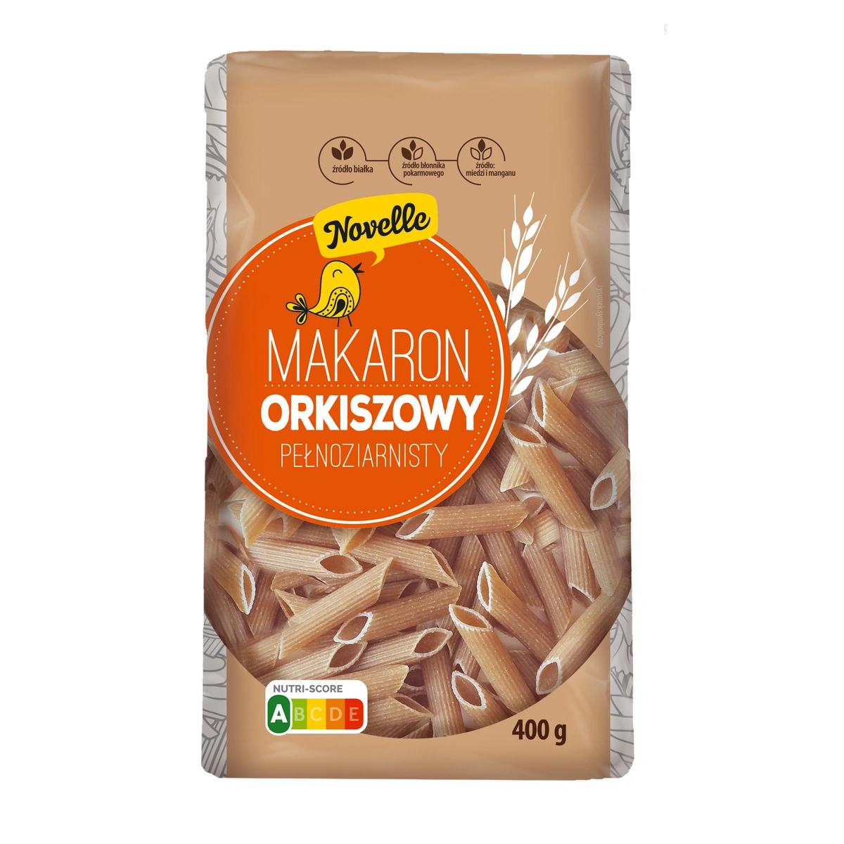 Novelle Makaron orkiszowy pełnoziarnisty pióra 400g