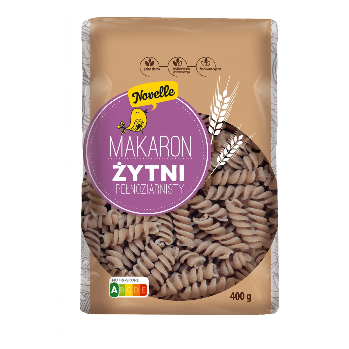 Novelle Makaron żytni pełnoziarnisty świdry 400g