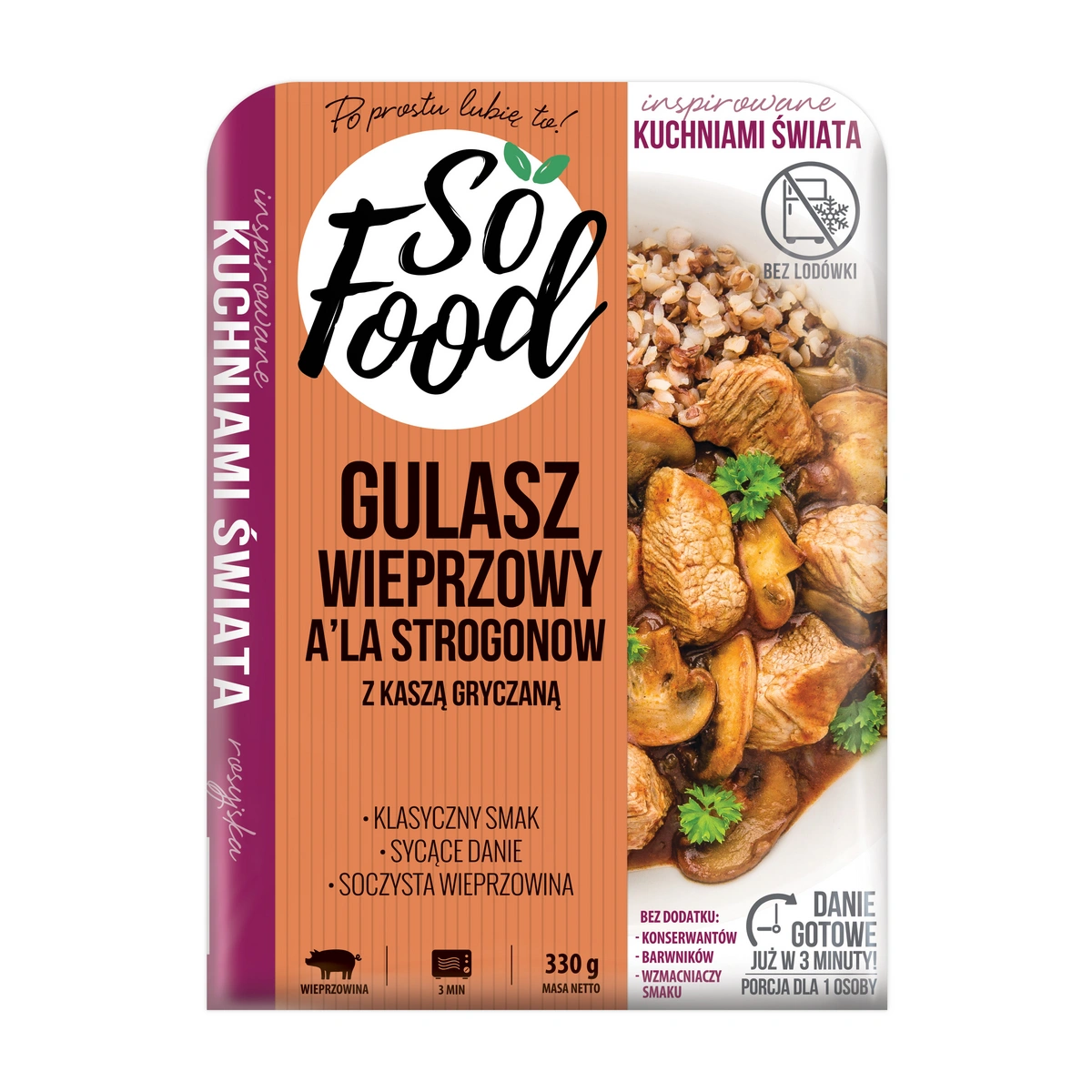 So Food Danie gotowe: Gulasz wieprzowy a la Strogonow z kaszą gryczaną 330g