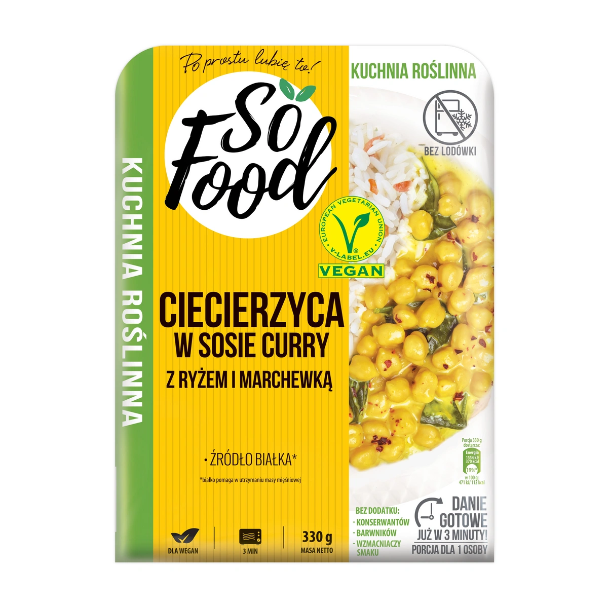 So Food Danie gotowe: Ciecierzyca w sosie curry z ryżem i marchewką 330g