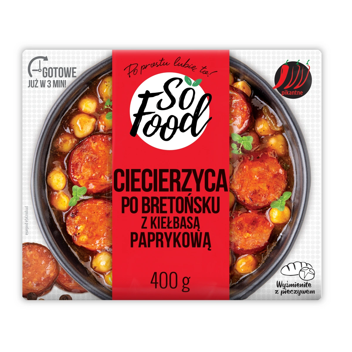 So Food Danie gotowe: Ciecierzyca po bretońsku z kiełbasą paprykową 400g